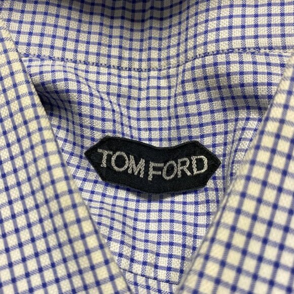TOM FORD Light Blue White Cotton Micro Gingham Button Up Shirt - Picture 6 of 9